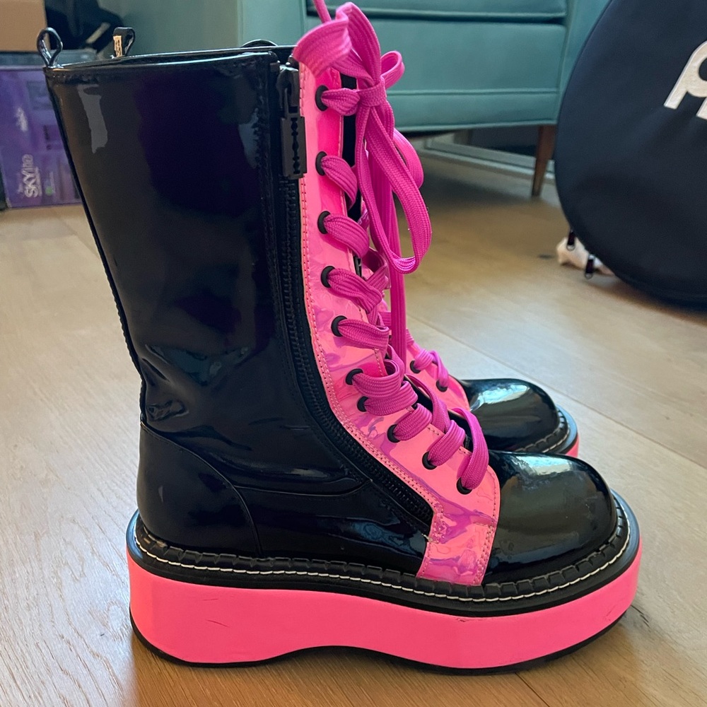 Demonia Black and Pink Platform Boots